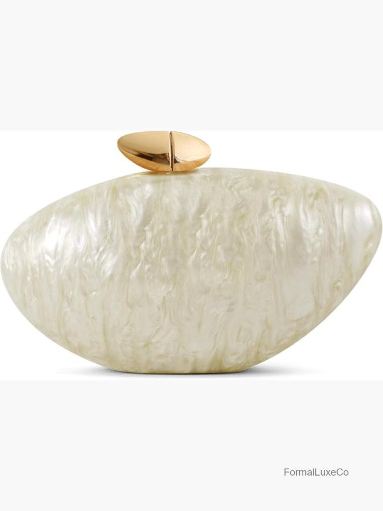 Acrylic Shell Clutch Purse With Marble Finish Evening Bag For Wedding Party
